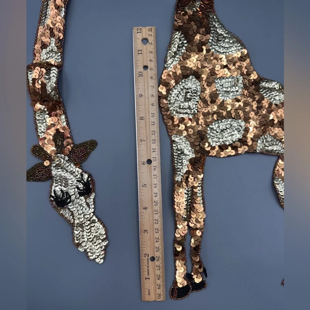 VTG Giant Giraffe Sequin Sew On Beaded Applique Around The Neck Collar Or Sleeve - Picture 5 of 16